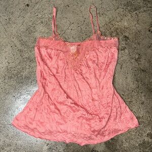 Fresh + wear y2k sheer lace and cotton cami top pink coquette tank size L fairy
